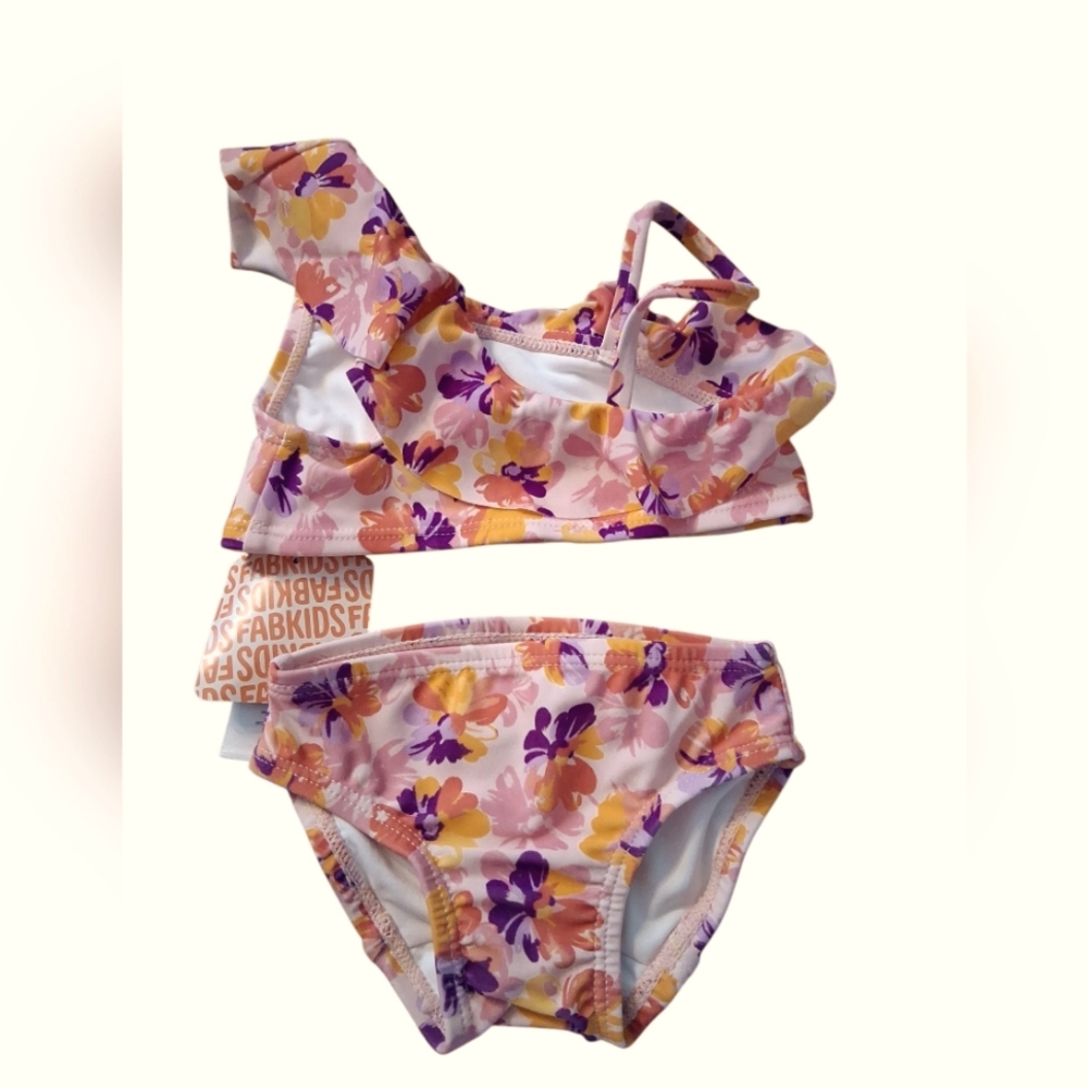 FabKids Floral Swimsuit with Ruffles 2T